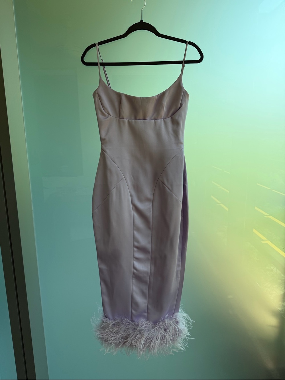 House of CB Helena Orchid Satin Feather Dress - Picture 2 of 8